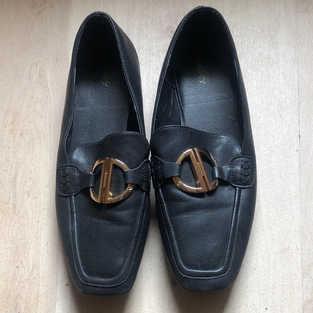 DKNY Black Loafers with Gold Detail